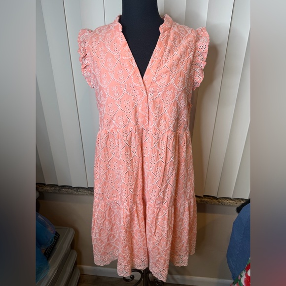 Lilly Pulitzer Briela Dress Peach Hyacinth Floral Arch Eyelet pattern SZ Large - Picture 2 of 9
